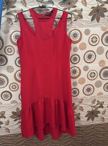 Red Ruffle Hem Dress