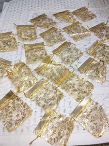 Cute Gold Floral Organza Favor Bags - Set of 2