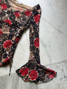 Floral Print Top with Bell Sleeves