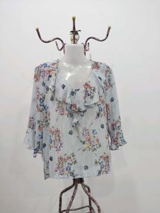 Stripy Floral Ruffle Blouse