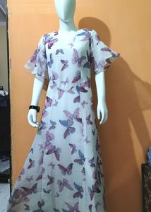 White Maxi Dress Size-34 Inches