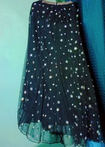 Black Long Skirt With Simmering Silver Stars