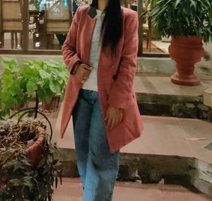 Vintage Pink Colour Long Coat For Women