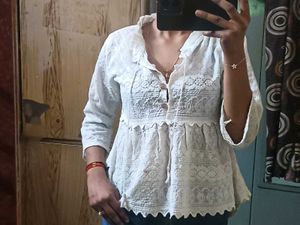 White Chikankari Top