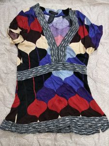 Patterned V-Neck Y2K Top