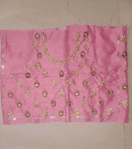 Pink Saree With Gold Sequin Work