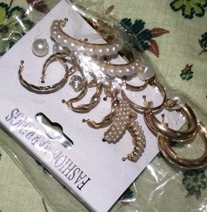 Earring Set - Gold Hoops &amp; Pearl Accents