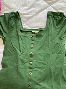 Green Puff Sleeves Cotton Too