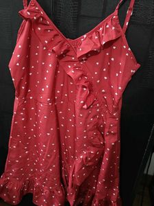 Red Heart Print Ruffle Mini Dress