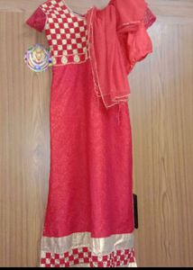 Red A-line Slit Kurta Set