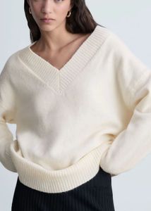 Cream V-Neck Knit Sweater