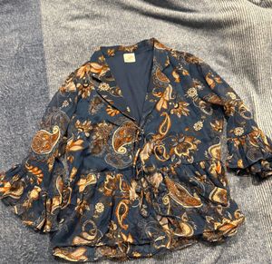 Paisley Print Ruffle Blouse