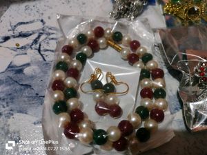 99 Rs One Pearl Necklace And 3 Earrings Set