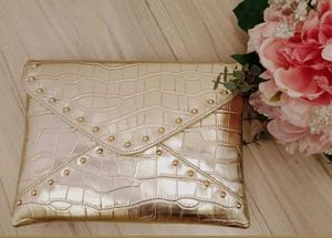 Croc Stud Gold Envelope Clutch