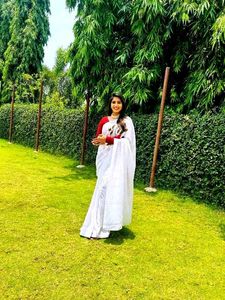 Today Offer Elegant White Floral Saree