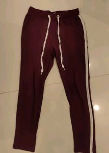 Maroon Joggers with White Stripe
