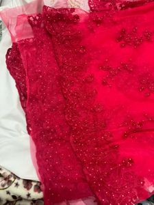 red lace saree with blouse material