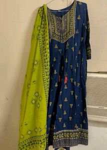 Teal &amp; Red Printed Anarkali Suit