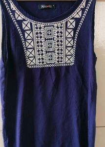 Embroidered Navy Tank Top