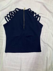 Navy Strappy Shoulder Fitted Party Top