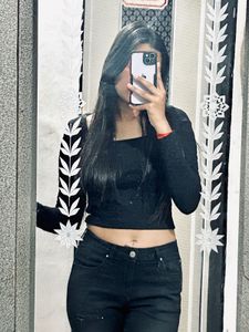 Textured Black Crop Top