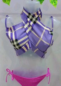 Purple Halter Neck Beach Bikini Set