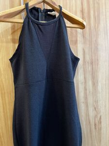 Black Halter Mesh Neck Dress