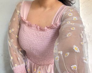 Pink Floral Mesh Top