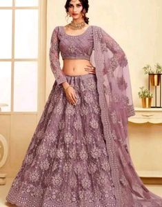 Purple Embroidered Unstitched Lehenga Choli