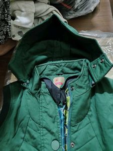 Green Hooded Half Jacket