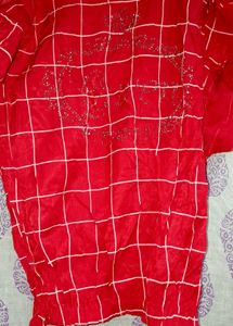 Red Plaid Embellished Top