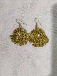 Gold Crochet Pearl Drop Earrings