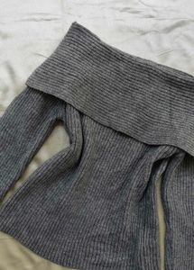 Gray Off-Shoulder Knit Top
