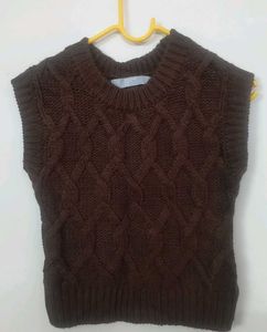 Brown Knit Sweater Vest