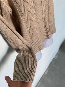 Tan Cable Knit Cropped Sweater