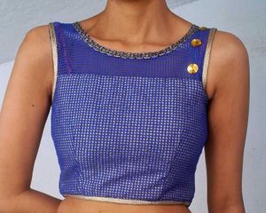 Blue Embellished Sleeveless Blouse