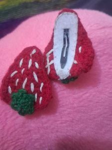 Cute Crochet Strawberry Hair Clips