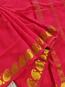 Red Pure Crepe Saree with Gold Border