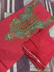 Stone Work Suit Only Neck With Thread Beautiful