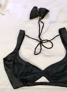 Satin Non Padded 1 Back Hook Deep Neck Blouse