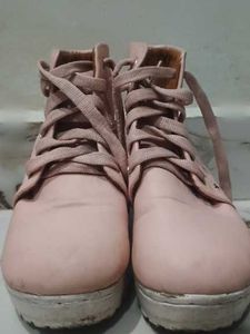 Pink Lace-up Ankle Boots