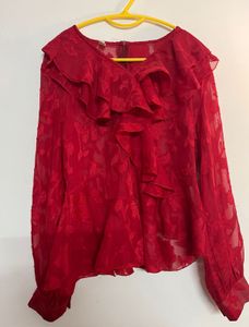 Red Ruffle Blouse