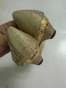 Gold Embellished Peep-Toe Heels