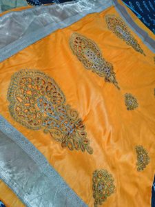 Beautiful Yellow Stone Saree