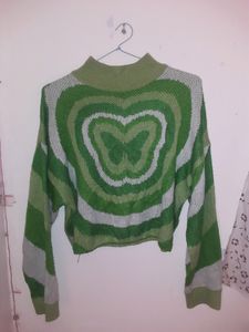 H&M Y2K CROPPED GREEN BUTTERFLY JUMPER SALE