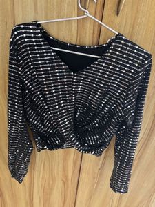 Crop Sequin Top With Tie up