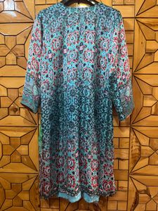 Turquoise Patterned Salwar Kameez With Dupatta