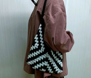 Black &amp; White Crochet Granny Square Bag