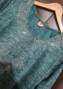 Sea Green Winter Kurta Plazo With Dupatta 42 Bust
