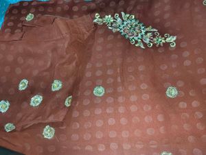 Brown Embroidered Indian Saree